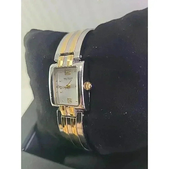 Womens Waltham Petit Classics Gold Silver Tone Ladies Watch Cuff Bangle Bracelet - Picture 2 of 10
